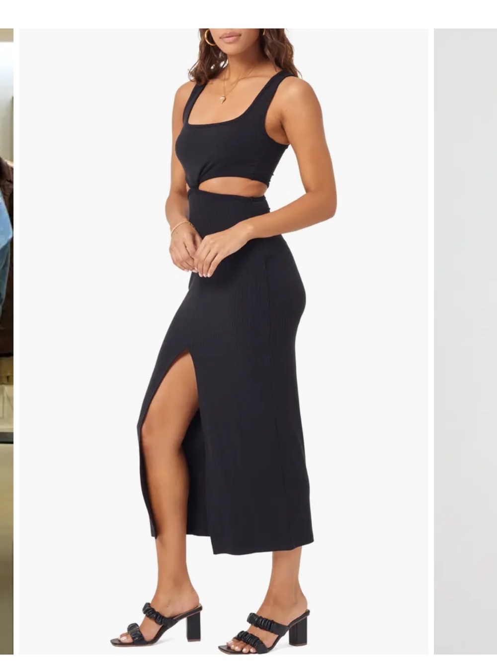 L* Space Black Ribbed Cutout Maxi Dress with Front Slit - Picture 3 of 6